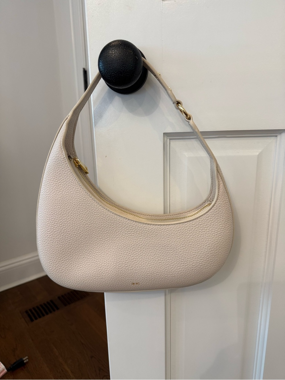 JW PEI Cream Pebbled Shoulder Bag with Gold Hardware